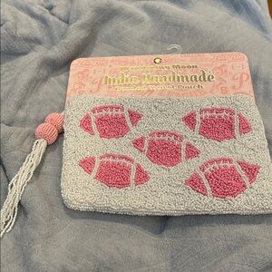 Wandering Moon  Pink and White Beaded football Pouch- NWT